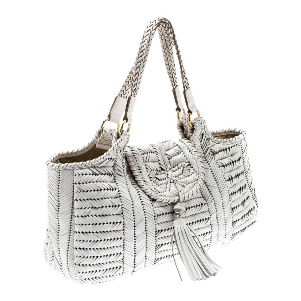 Anya Hindmarch London Woven Leather Neeson Tassel Tote Handbag - Picture 2 of 12